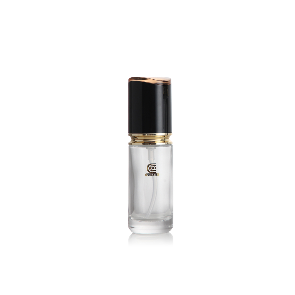 Elegant Cylinder Clear Glass Serum Bottle with Gold Pump & Black Electroplated Cap - Gambar 5