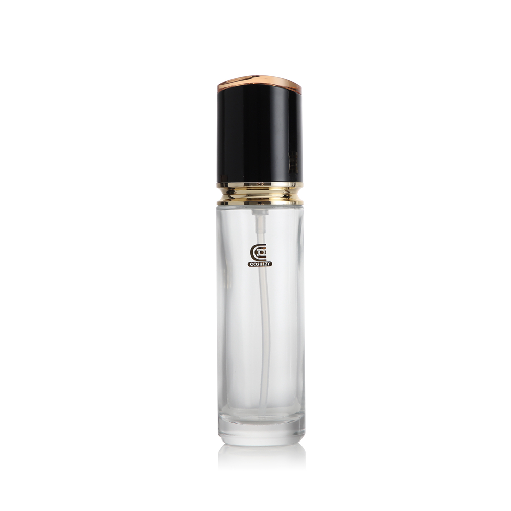 Elegant Cylinder Clear Glass Serum Bottle with Gold Pump & Black Electroplated Cap - Gambar 6