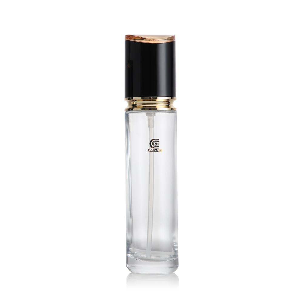 Elegant Cylinder Clear Glass Serum Bottle with Gold Pump & Black Electroplated Cap - Gambar 7