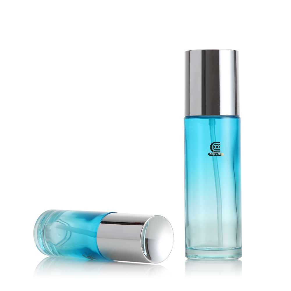 Premium Blue Cylinder Glass Pump Bottle with Silver Cap 40ml 100ml 120ml - Image 5