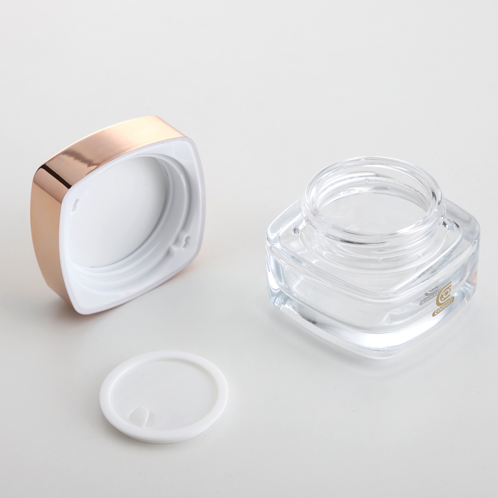 Luxury 50ml Clear Glass Cosmetic Jar with Rose Gold Lid for Face Cream, Eye Cream & Moisturizer - الصورة 2