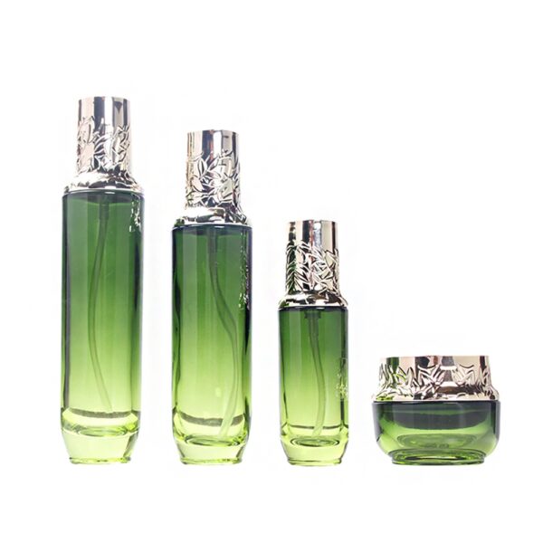 green glass lotion bottle