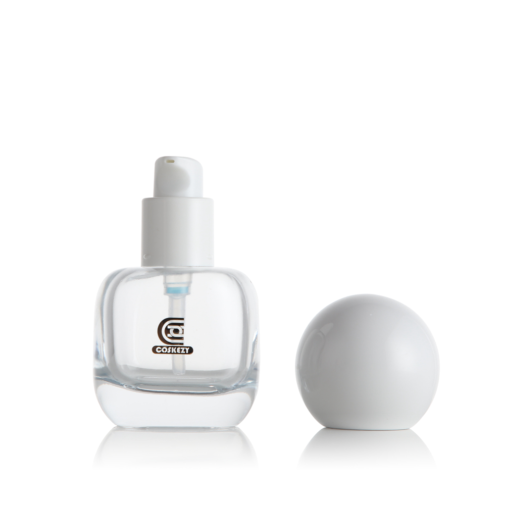 30ml Luxury Flat Glass Foundation Bottles with Spherical White Caps - Image 2