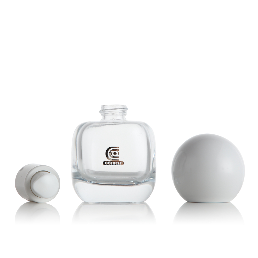 30ml Luxury Flat Glass Foundation Bottles with Spherical White Caps - Image 3