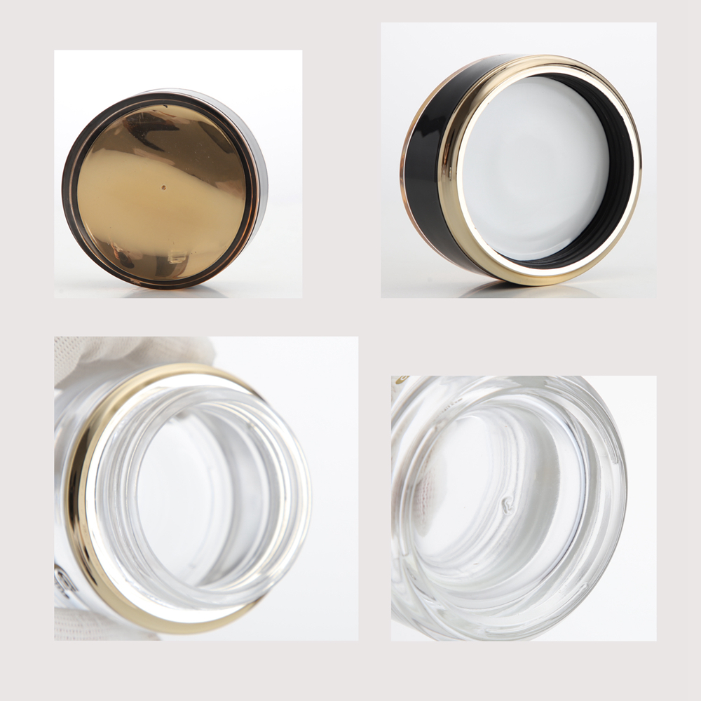 Luxury 50g 60g Clear Glass Cream Jars Black Gold Cap Wholesale Cosmetic Containers - Gambar 5