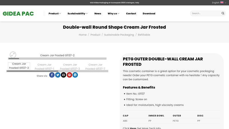 Double-wall Round Shape Cream Jar Frosted