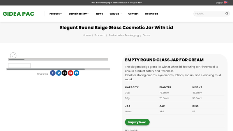 Elegant Round Glass Cosmetic Jar With Lid
