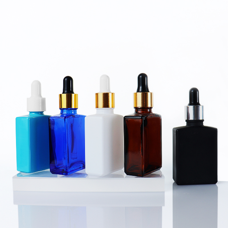 Square Glass Dropper Bottle Essential Oil Bottle With Aluminum Dropper