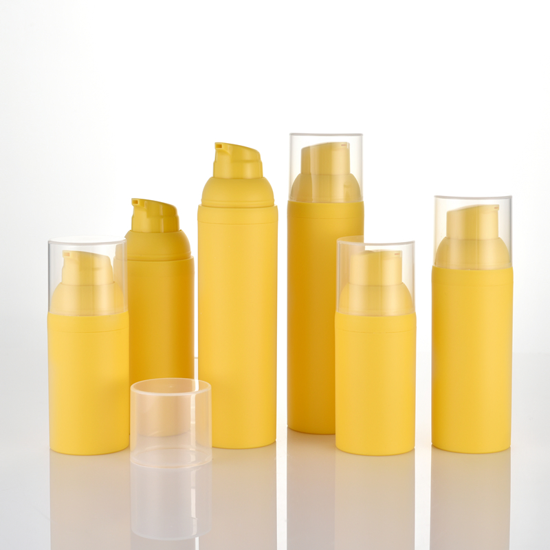 Custom Eco-Friendly Yellow Double Wall Airless Pump Bottle Liquid Product Packaging