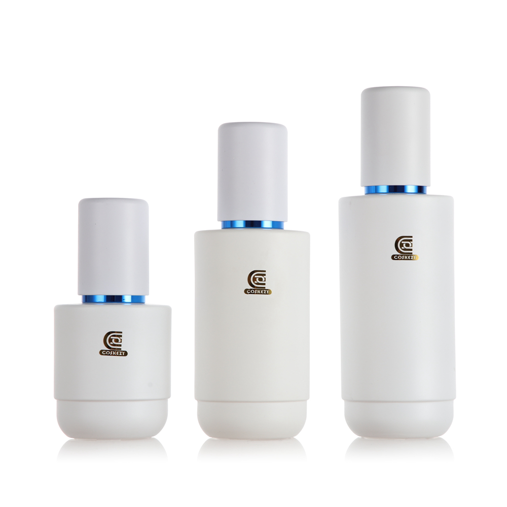 White Glass Cosmetic Container with Blue Trim for Cream,Lotion and Other Skincare Packaging - immagine 4