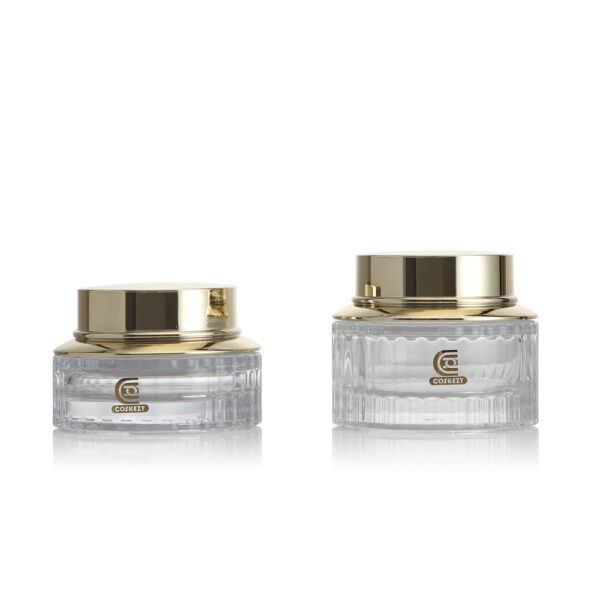 Clear Glass Jars with Fancy Gold Lids Cream Use Packaging