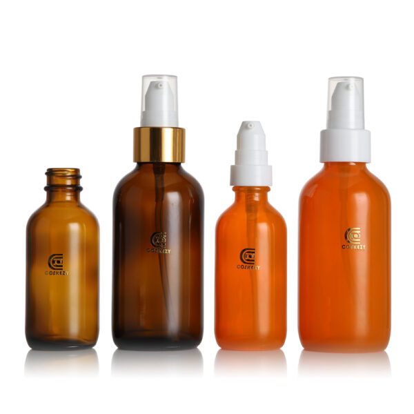 Orange & Amber Glass Pump Bottles for Skincare & Essential Oils