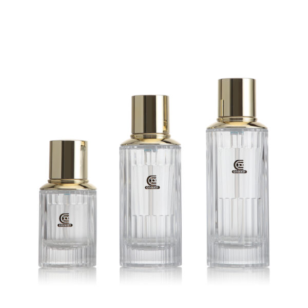 Luxury Vertical Striped Glass Lotion Bottles with Gold Lids