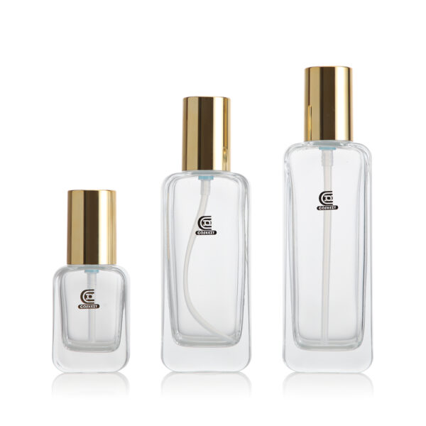 Thick Bottom Clear Glass Lotion Pump Bottle with Gold Cap