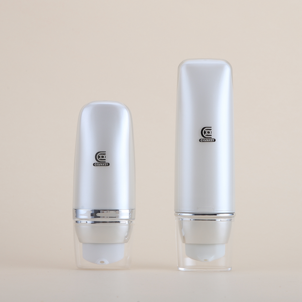 Empty Refillable Pearl White Cosmetic Airless Tube Packaging - Imagen 4