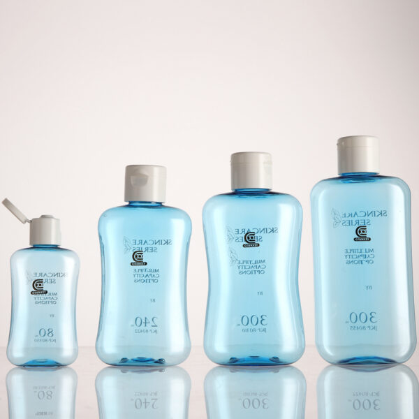 clear blue plastic cosmetic bottle
