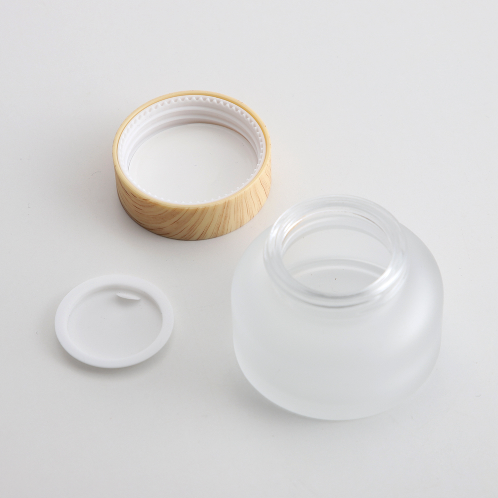 50ml Frosted Glass Cosmetic Jar with Wood Grain Lid for Face Cream - Gambar 3