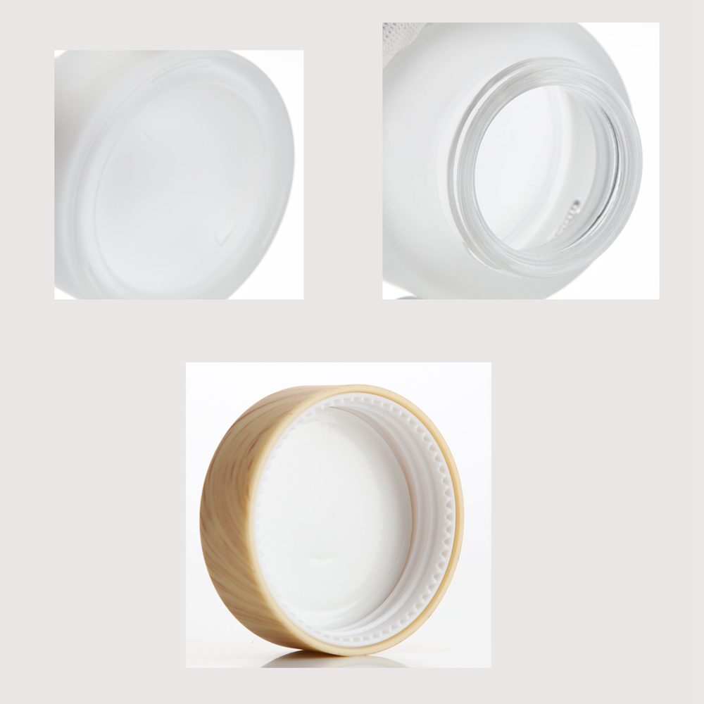 50ml Frosted Glass Cosmetic Jar with Wood Grain Lid for Face Cream - Gambar 2