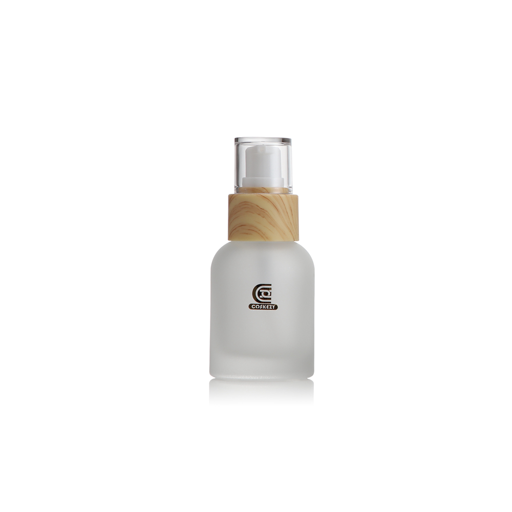 40ml 100ml 120ml Frosted Glass Bottle with Wood Grain Collar Pump& Clear Cap - Gambar 2