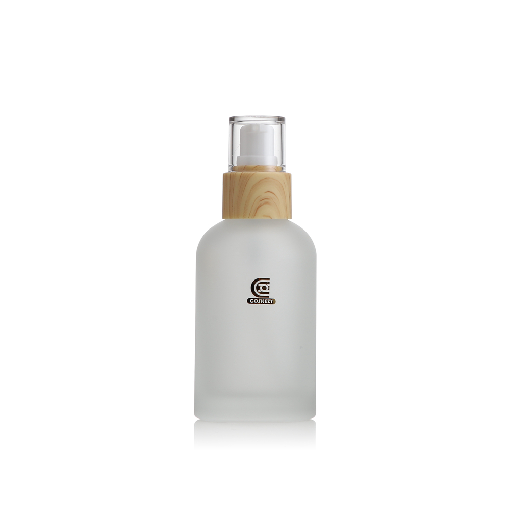 40ml 100ml 120ml Frosted Glass Bottle with Wood Grain Collar Pump& Clear Cap - Gambar 3