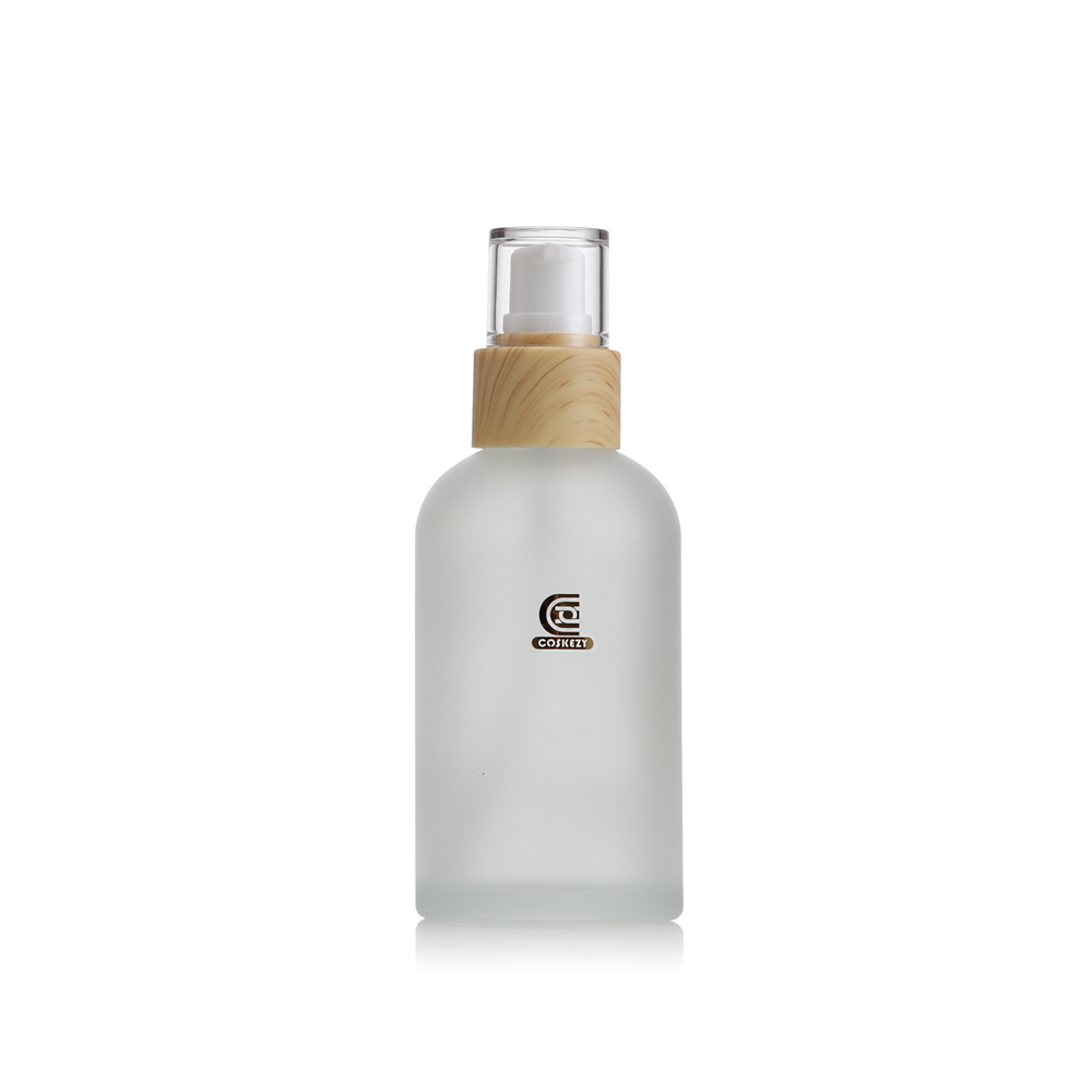 40ml 100ml 120ml Frosted Glass Bottle with Wood Grain Collar Pump& Clear Cap - Gambar 4