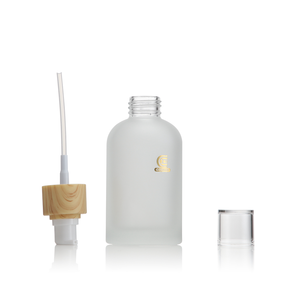 40ml 100ml 120ml Frosted Glass Bottle with Wood Grain Collar Pump& Clear Cap - Gambar 5