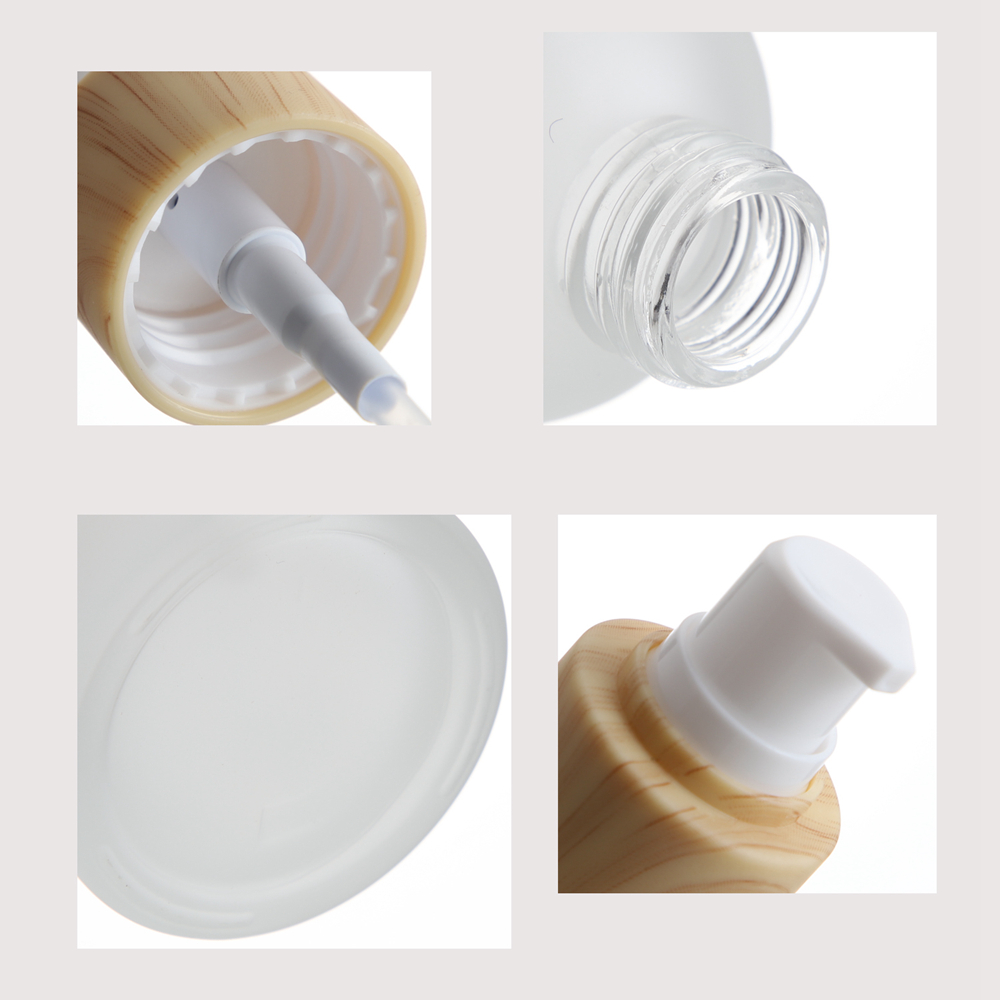 40ml 100ml 120ml Frosted Glass Bottle with Wood Grain Collar Pump& Clear Cap - Gambar 6