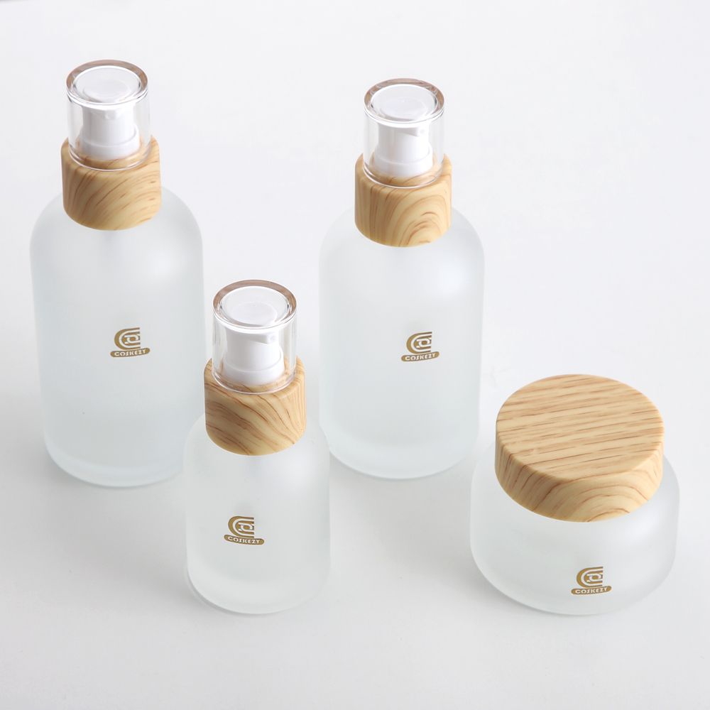 50ml Frosted Glass Cosmetic Jar with Wood Grain Lid for Face Cream - Gambar 5