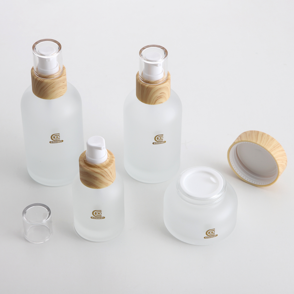 50ml Frosted Glass Cosmetic Jar with Wood Grain Lid for Face Cream - Gambar 4