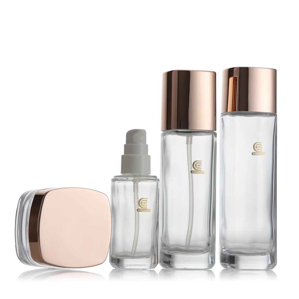 Premium Clear Glass Bottles 40ml 100ml 120ml with Lotion Pump, Rose Gold Caps for Serum, Lotion & Foundation – Image 5